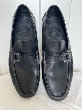 Salvatore Ferragamo Men SZ 11 Black Leather Silver Bridle Bit Driver Loafers